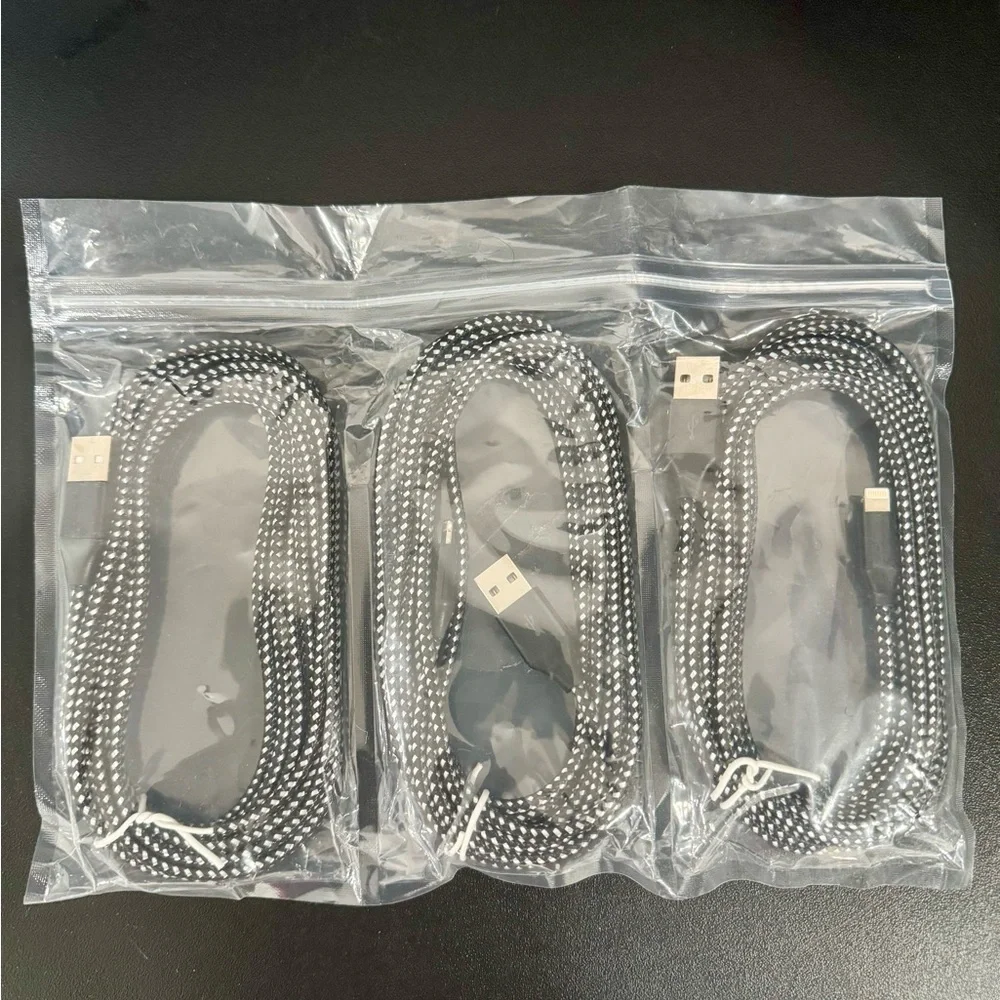 Braided USB Charging Cable - Black and White for iPhone 13